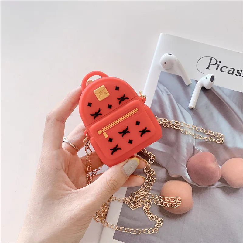 3D Luxury Silicone Earphone Protection Cases for Airpods 1 2 Diagonal Bag Headset Cover with Metal Chain