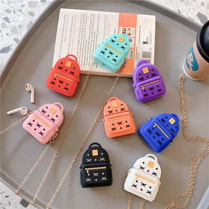 3D Luxury Silicone Earphone Protection Cases for Airpods 1 2 Diagonal Bag Headset Cover with Metal Chain