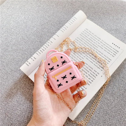 3D Luxury Silicone Earphone Protection Cases for Airpods 1 2 Diagonal Bag Headset Cover with Metal Chain