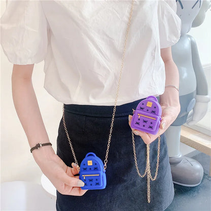3D Luxury Silicone Earphone Protection Cases for Airpods 1 2 Diagonal Bag Headset Cover with Metal Chain