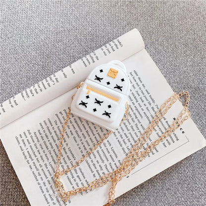 3D Luxury Silicone Earphone Protection Cases for Airpods 1 2 Diagonal Bag Headset Cover with Metal Chain