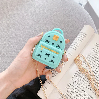3D Luxury Silicone Earphone Protection Cases for Airpods 1 2 Diagonal Bag Headset Cover with Metal Chain