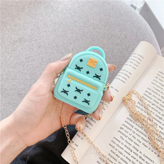 3D Luxury Silicone Earphone Protection Cases for Airpods 1 2 Diagonal Bag Headset Cover with Metal Chain